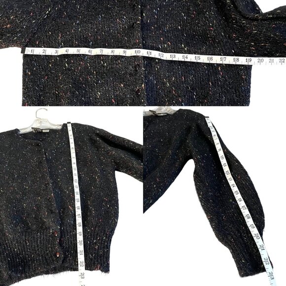 Vintage Speckled Black Wool Mohair Blend Button-Up Cardigan Sweater Women's M - Picture 7 of 8